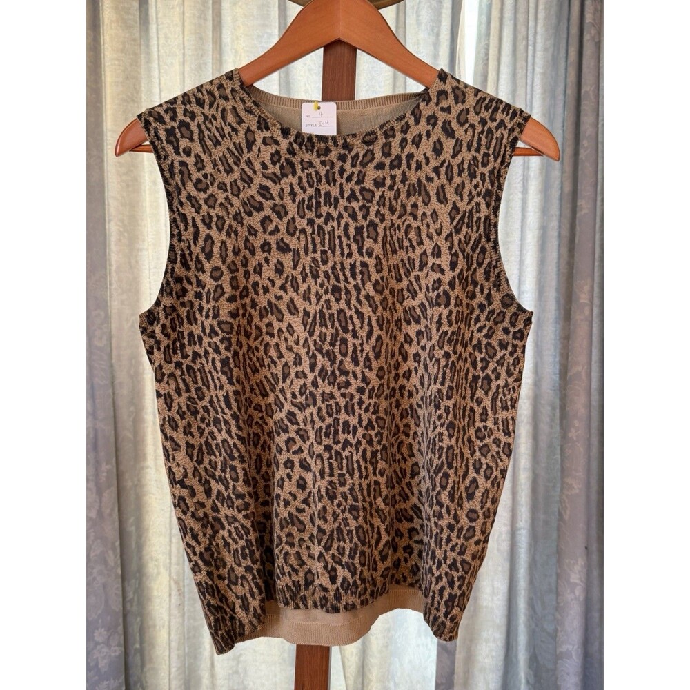 Lauren Ralph Lauren Women’s L Brown/Animal Print Cotton Knit Sweate